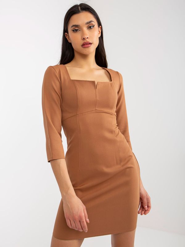 Fashionhunters Camel mini long pencil cocktail dress