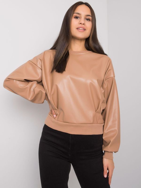 Fashionhunters Camel sweatshirt with eco-leather insert Ancora RUE PARIS
