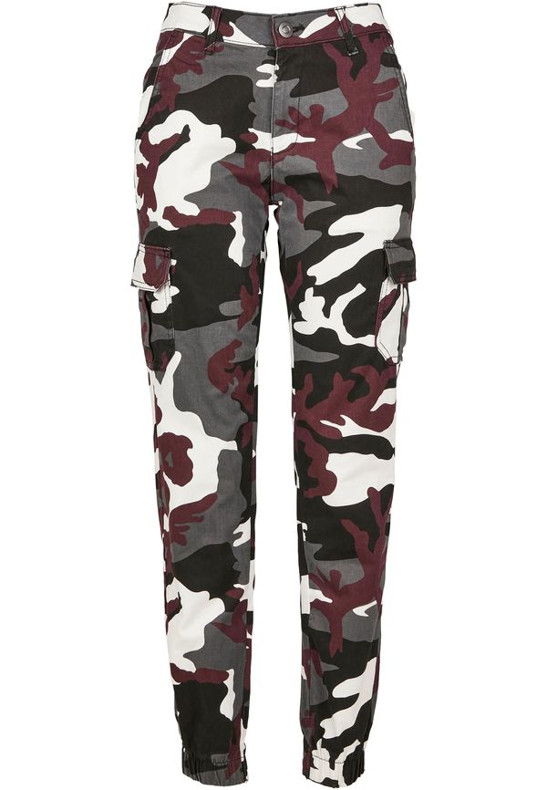 Urban Classics Camo Cargo Women's High Waisted Trousers with Burgundy Mask