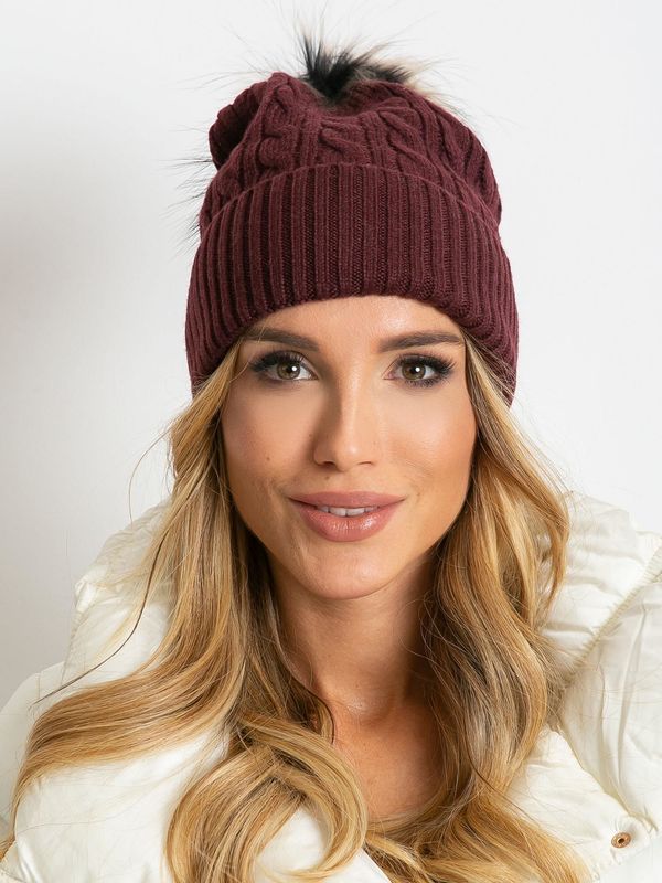 Fashionhunters Cap with braids and plum fur pompom