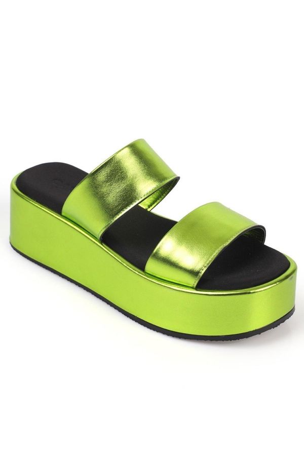 Capone Outfitters Capone Outfitters Capone Double Strap Wedge Heels Womens Metallic Pistachio Flatform Sandals.