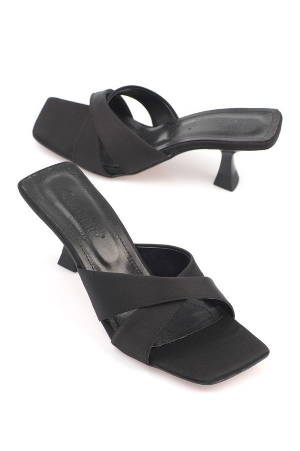 Capone Outfitters Capone Outfitters Capone Flat Toe Women's Cross-Band Hourglass Heels Satin Black Women's Slippers