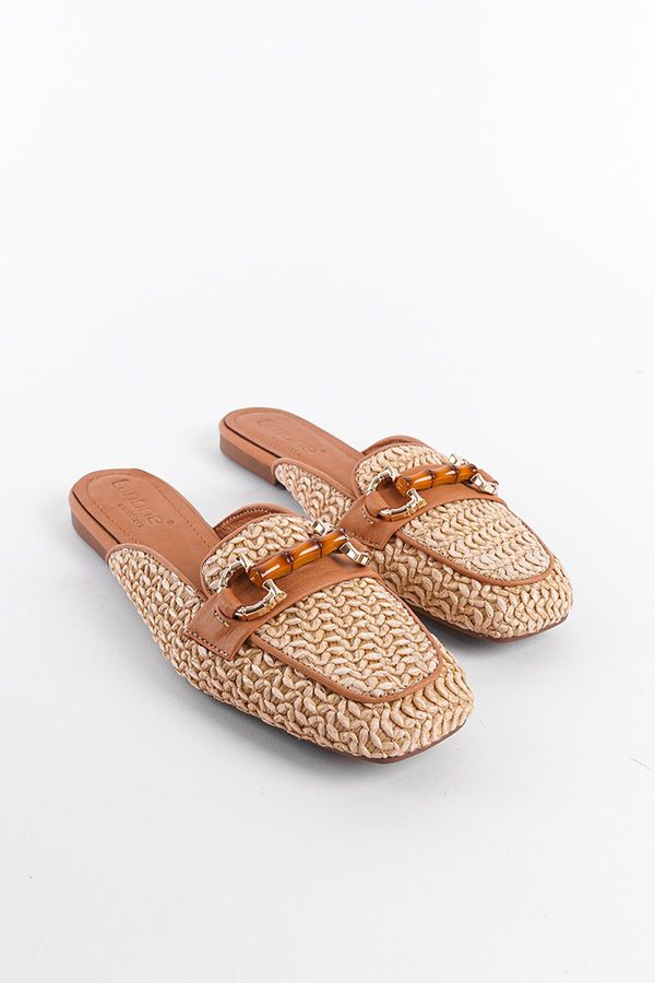 Capone Outfitters Capone Outfitters Straw Buckle Genuine Leather Women's Short Heeled Closed Women's Slippers