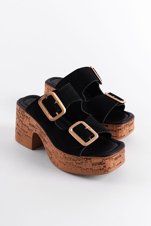 Capone Outfitters Capone Outfitters Women's Cork Platform Sold Double Strap Buckle Slippers