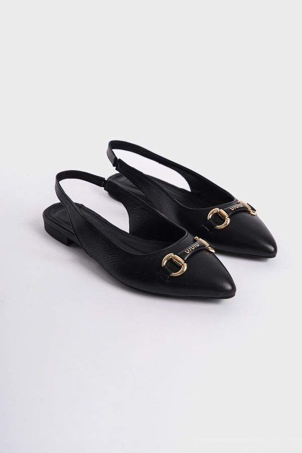 Capone Outfitters Capone Outfitters Women's Genuine Leather Pointed Toe Flats with Open Back Buckle