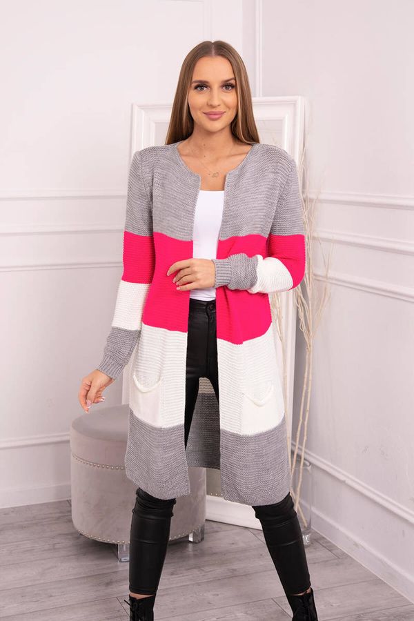 Kesi Cardigan sweater for shoulder straps grey + raspberry