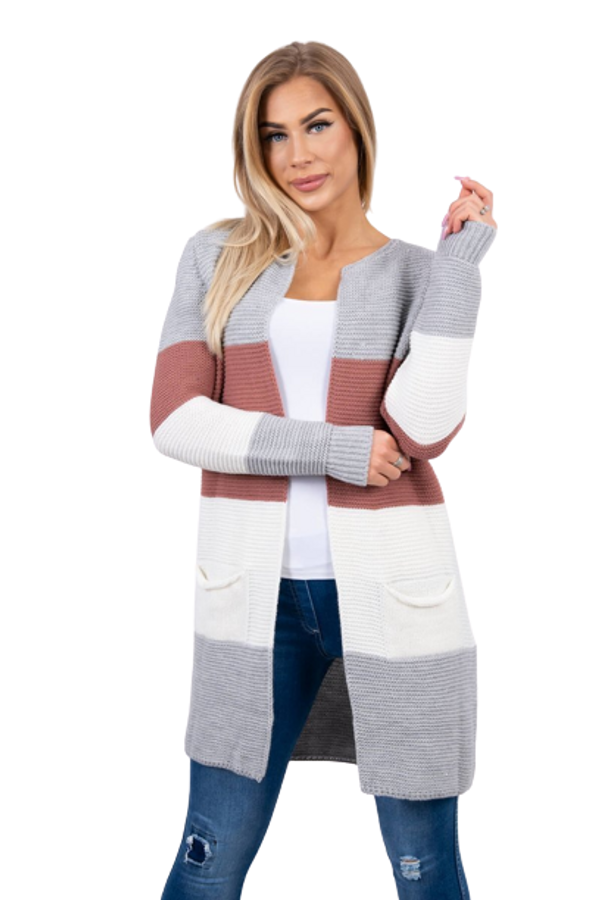 Kesi Cardigan sweater with straps gray + dark pink