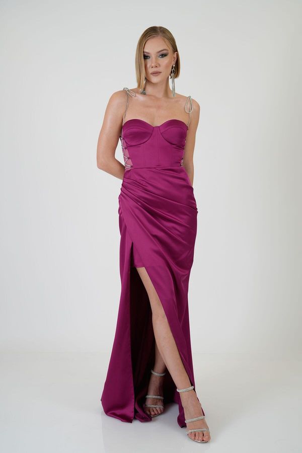 Carmen Carmen Damson Tied Satin Evening Dress