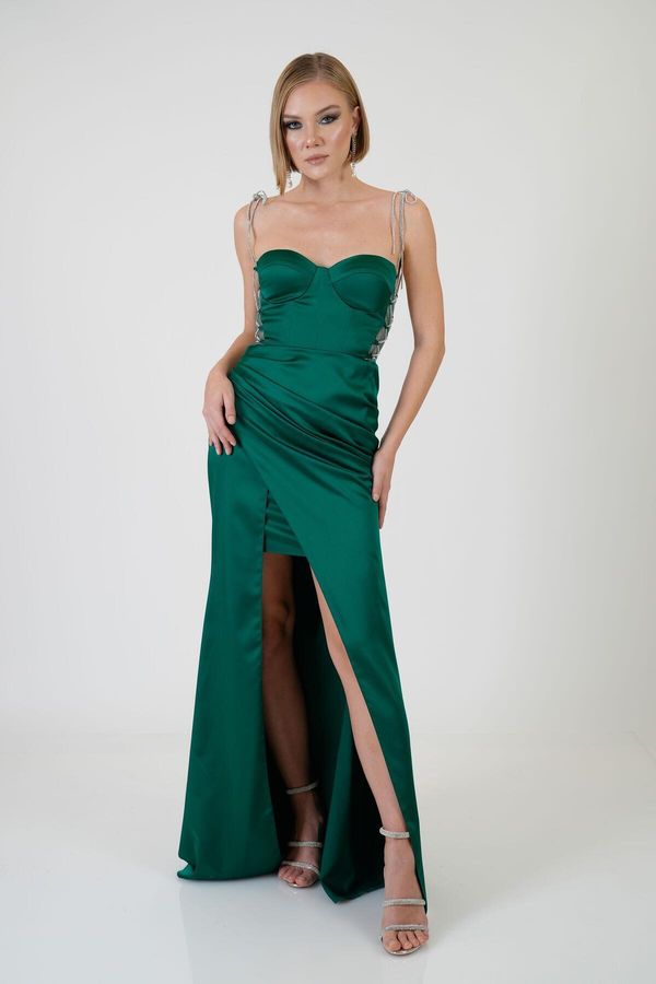 Carmen Carmen Emerald Tied Satin Evening Dress