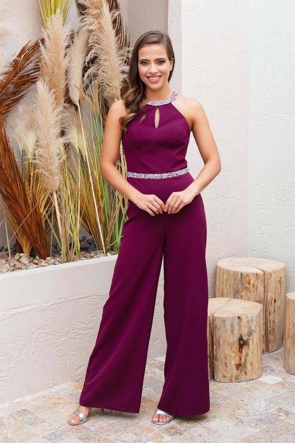 Carmen Carmen Plum Collar Jumpsuit with Stone Waist