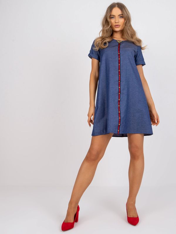 Fashionhunters Casual dark blue dress with short sleeves