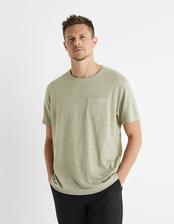 Celio Celio Linen T-shirt Belino with pocket - Men's