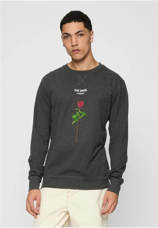 Mister Tee Charcoal Lost Youth Rose Crewneck
