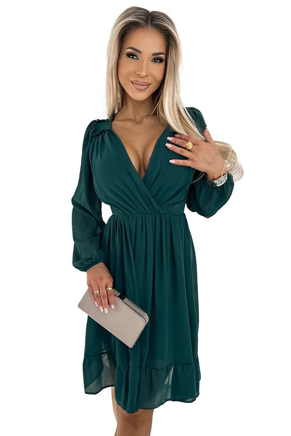 NUMOCO Chiffon long-sleeved midi dress with a Numoco neckline