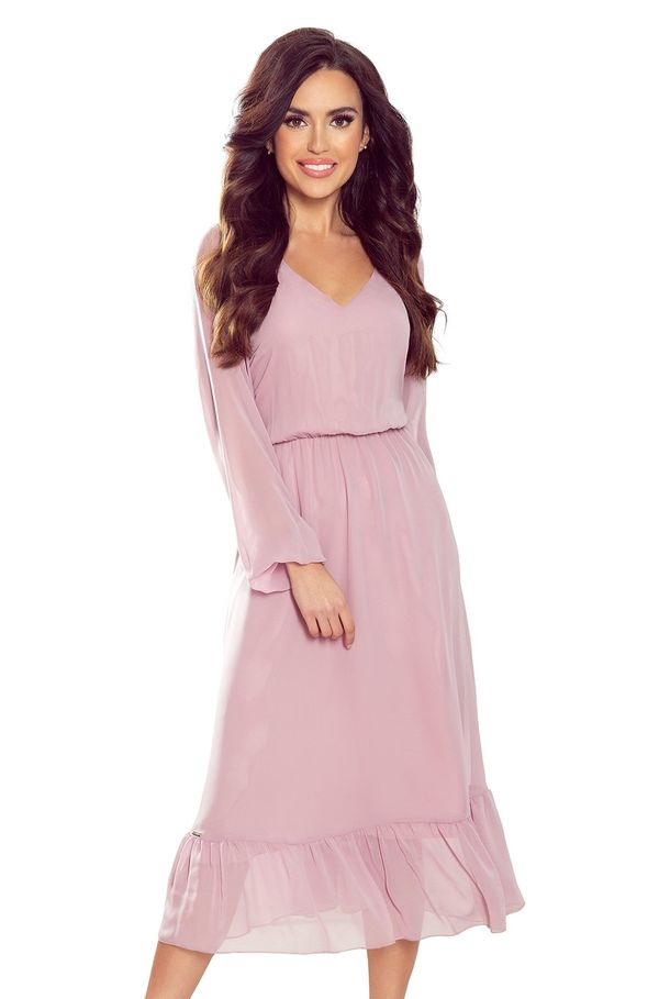 NUMOCO Chiffon midi dress with a neckline and ruffle Numoco