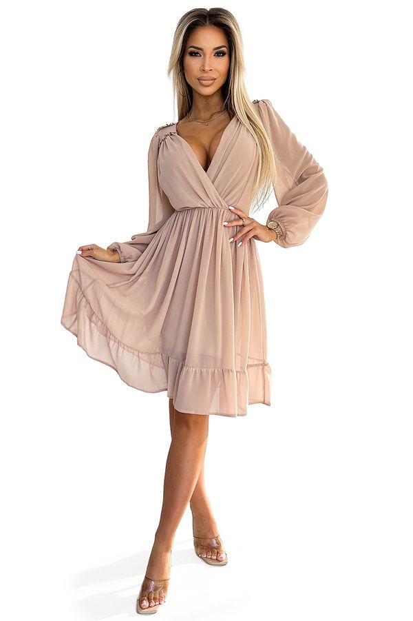 NUMOCO Chiffon midi dress with long sleeves and neckline Numoco