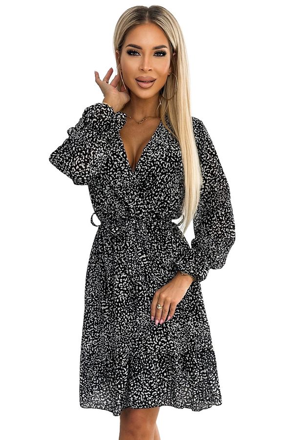 NUMOCO Chiffon obleka z izrezom, ruffles in pasom Numoco