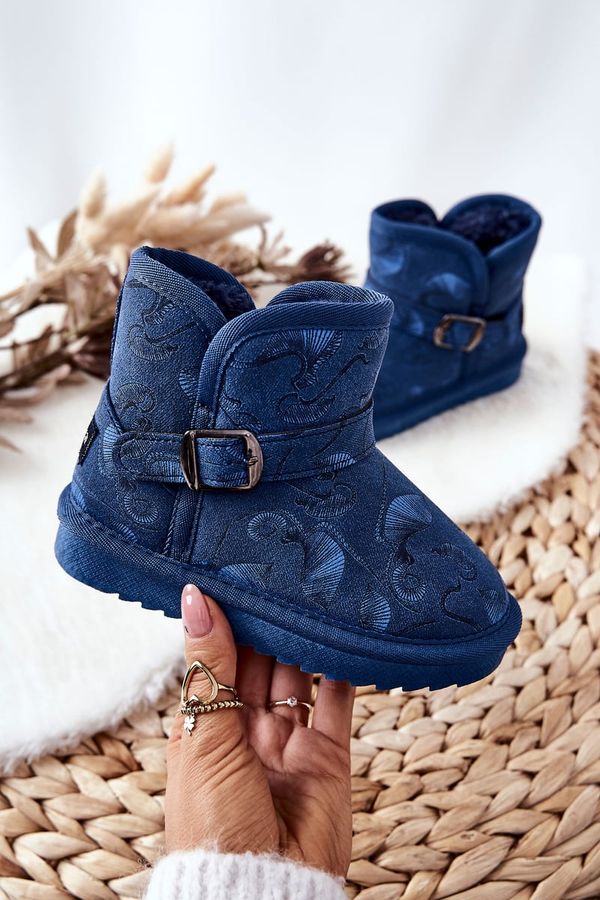 Kesi Children's Ankle Boots Snow Boots with Fur Dark Blue Kawai