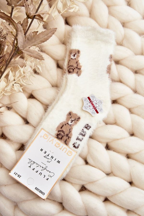 Kesi Children's fur socks with teddy bear, white