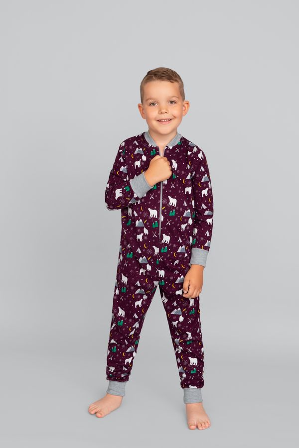 Italian Fashion Children's jumpsuit Sid, long sleeves, long legs - burgundy print