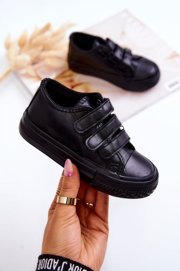 Kesi Children's Leather Sneakers with Velcro Black Foster