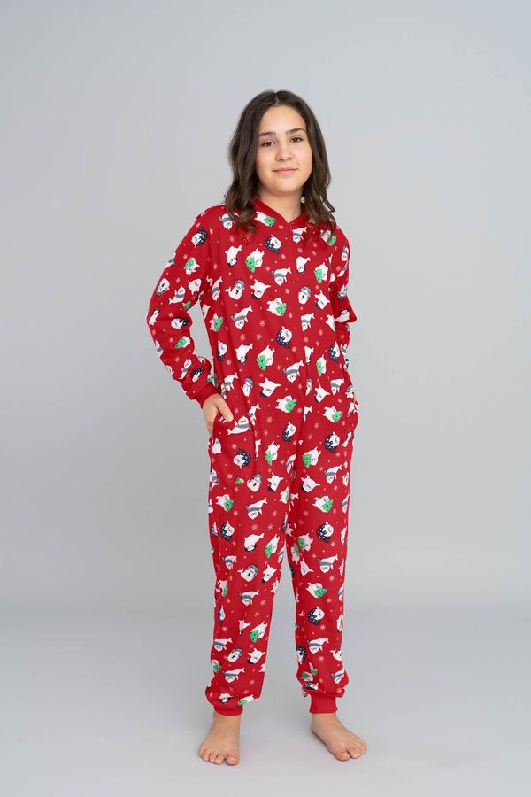 Italian Fashion Children's Long Sleeve Jumpsuit for Older Kids, Long Pants - Red Print