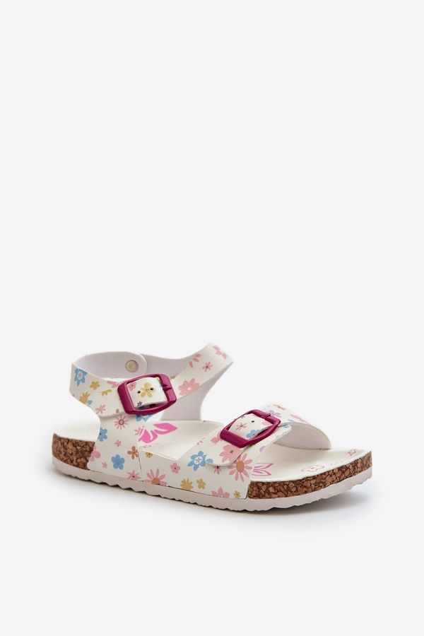 Kesi Children's sandals with flowers and buckles white Memoria