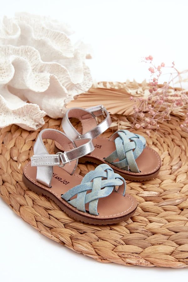Kesi Children's sandals with hook-and-loop closure and intertwined straps Blue Dianttha