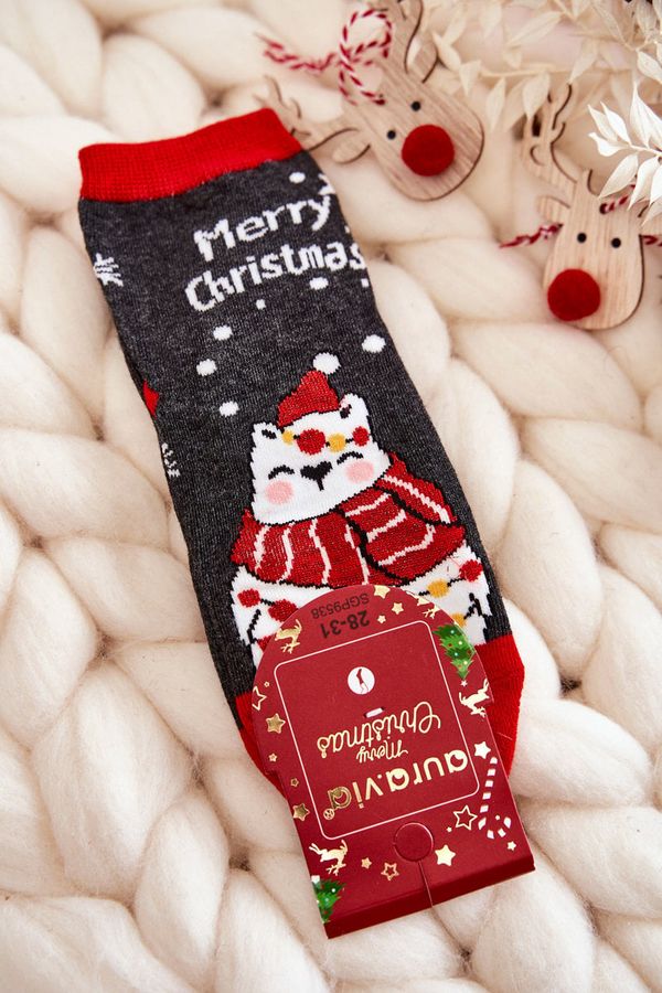 Kesi Children's socks "Merry Christmas" bear Gray and red