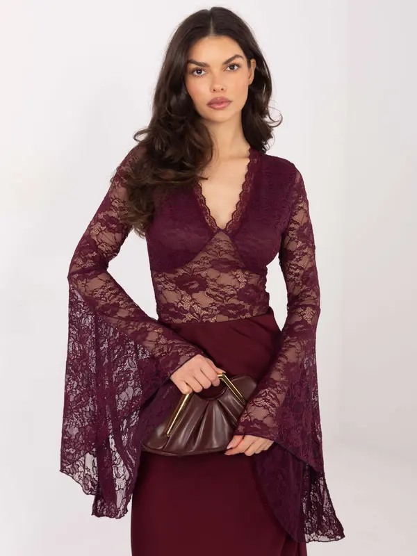 Factory Price Čipkasta bluza v bordo barvi