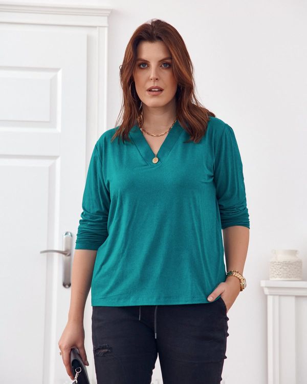 FASARDI Classic green blouse with V-neck