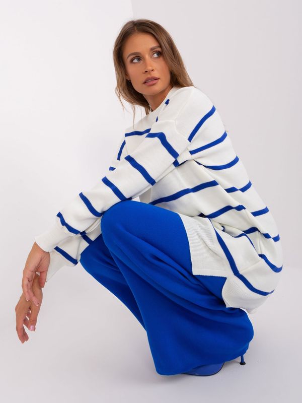 Fashionhunters Cobalt and ecru oversize sweater with cuffs