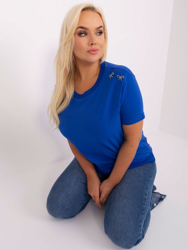 Fashionhunters Cobalt blue blouse plus sizes with short sleeves