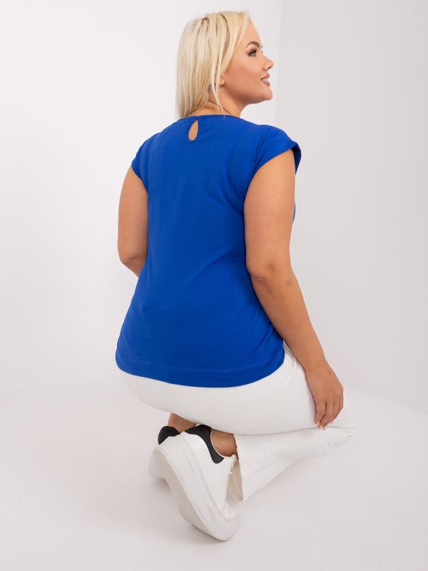 Fashionhunters Cobalt blue blouse plus sizes with short sleeves