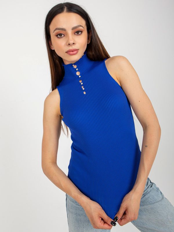 Fashionhunters Cobalt blue blouse with ribbed turtleneck