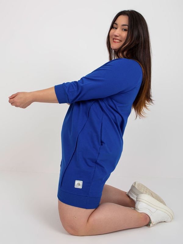 Fashionhunters Cobalt blue minidress plus sizes with 3/4 sleeves