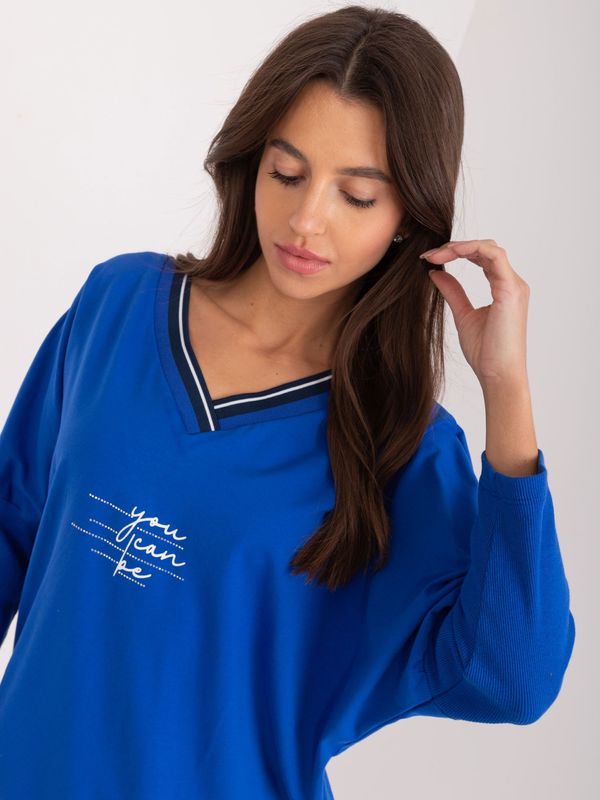 Fashionhunters Cobalt Blue Oversize Cotton Blouse