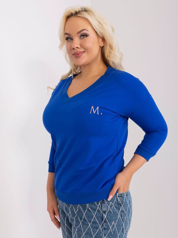 Fashionhunters Cobalt blue plus size neckline blouse