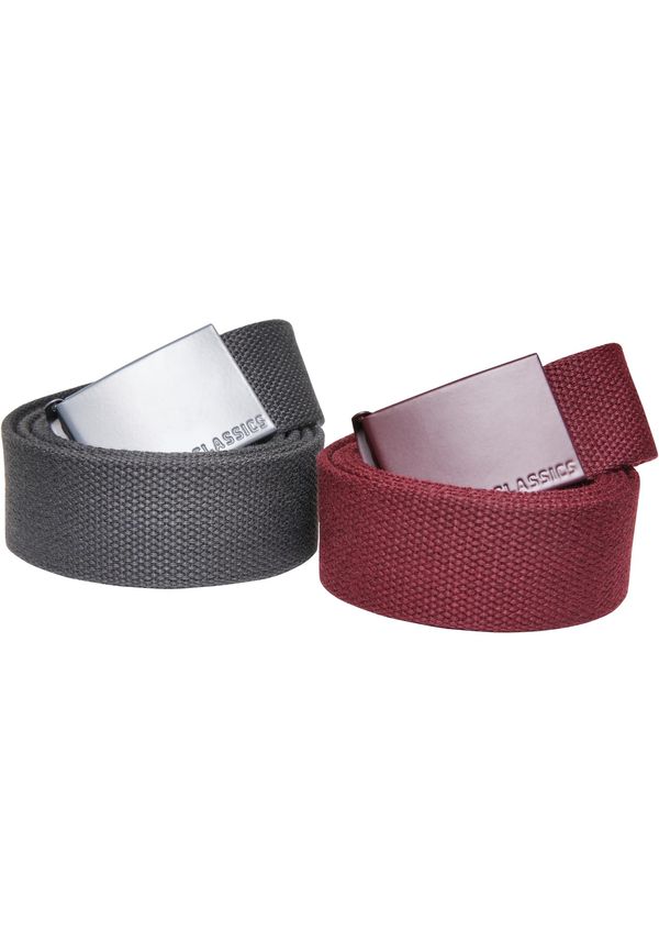 Urban Classics Accessoires Colorful Canvas Belt with Buckle 2-Pack Bordeaux/Charcoal