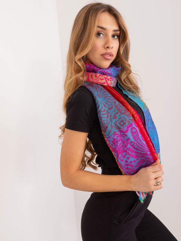 Fashionhunters Colorful women's scarf with print and fringe