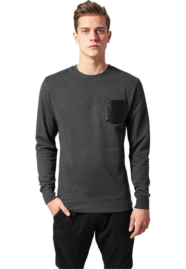 Urban Classics Contrasting Charcoal/Leather Crewneck Pocket