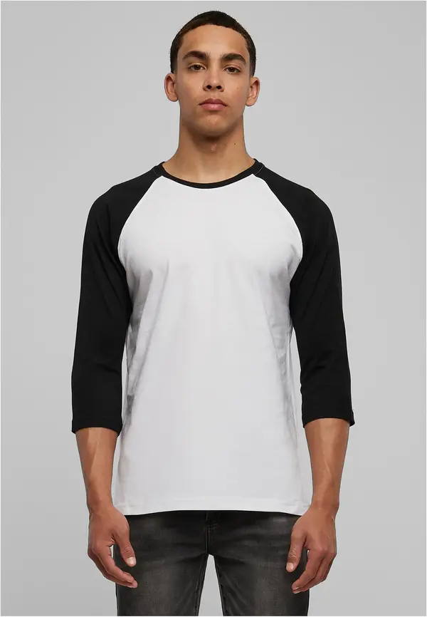 Urban Classics Contrasting raglan T-shirt with 3/4 sleeves wht/bl