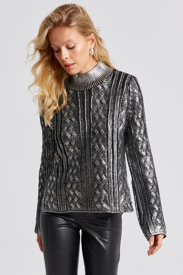 Cool & Sexy Cool & Sexy Women's Black-Silver Gilded Knitwear Blouse