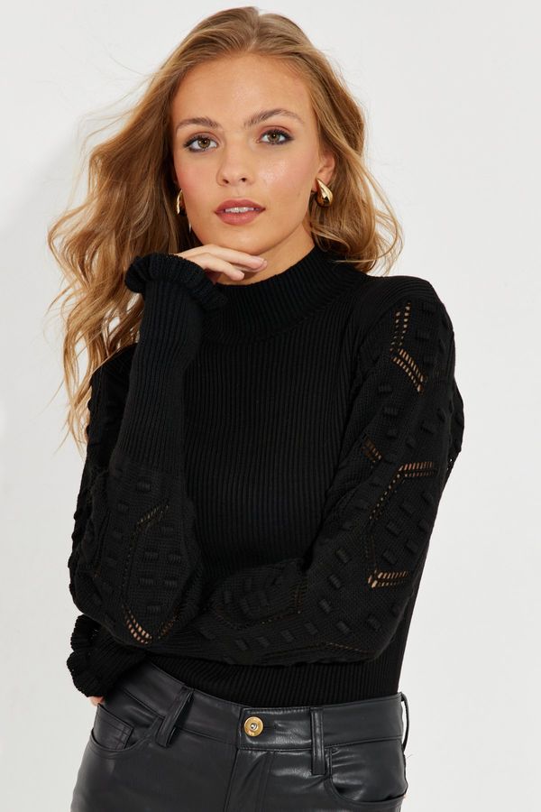 Cool & Sexy Cool & Sexy Women's Black Sleeves Openwork Knitwear Blouse