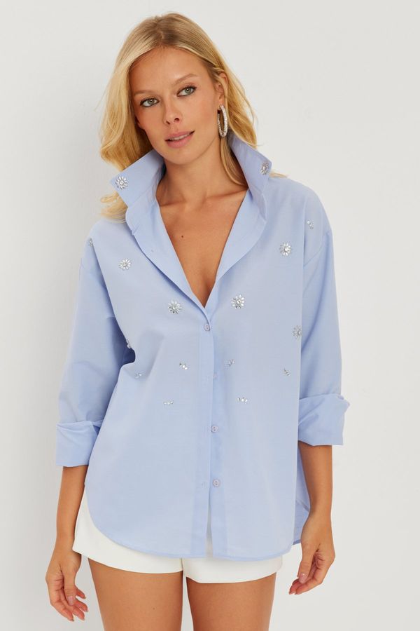 Cool & Sexy Cool & Sexy Women's Blue Jewelled Shirt