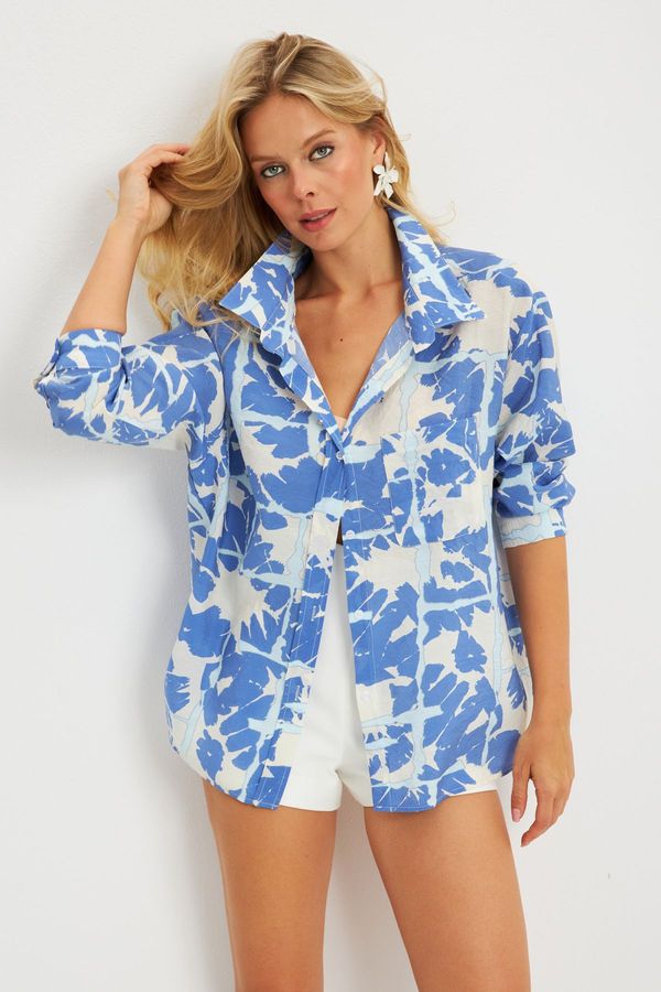 Cool & Sexy Cool & Sexy Women's Blue Patterned Shirt