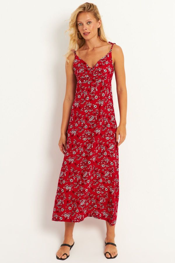 Cool & Sexy Cool & Sexy Women's Red Rope Strap Floral Midi Dress GO172