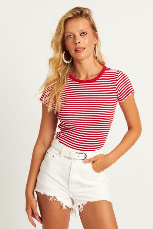 Cool & Sexy Cool & Sexy Women's Red-White Striped Blouse