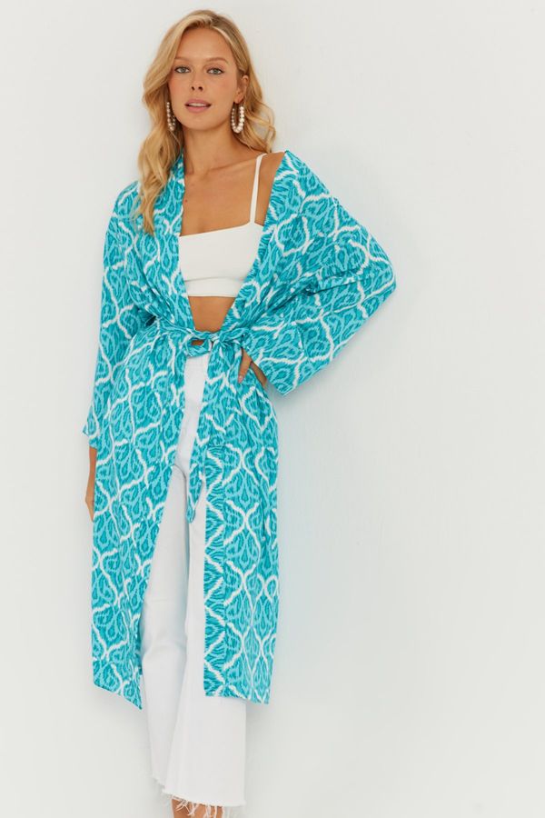 Cool & Sexy Cool & Sexy Women's Turquoise Patterned Kimono GC155