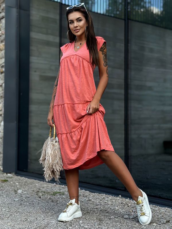 Fashionhunters Coral dress with frills and neckline in V MAYFLIES